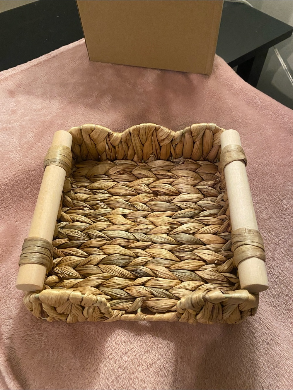 Woven Seagrass Vanity Tray with Light Wood Handles - Natural